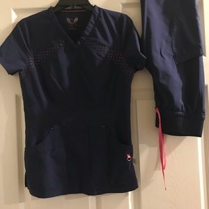 Smitten navy blue with pink stitches XS